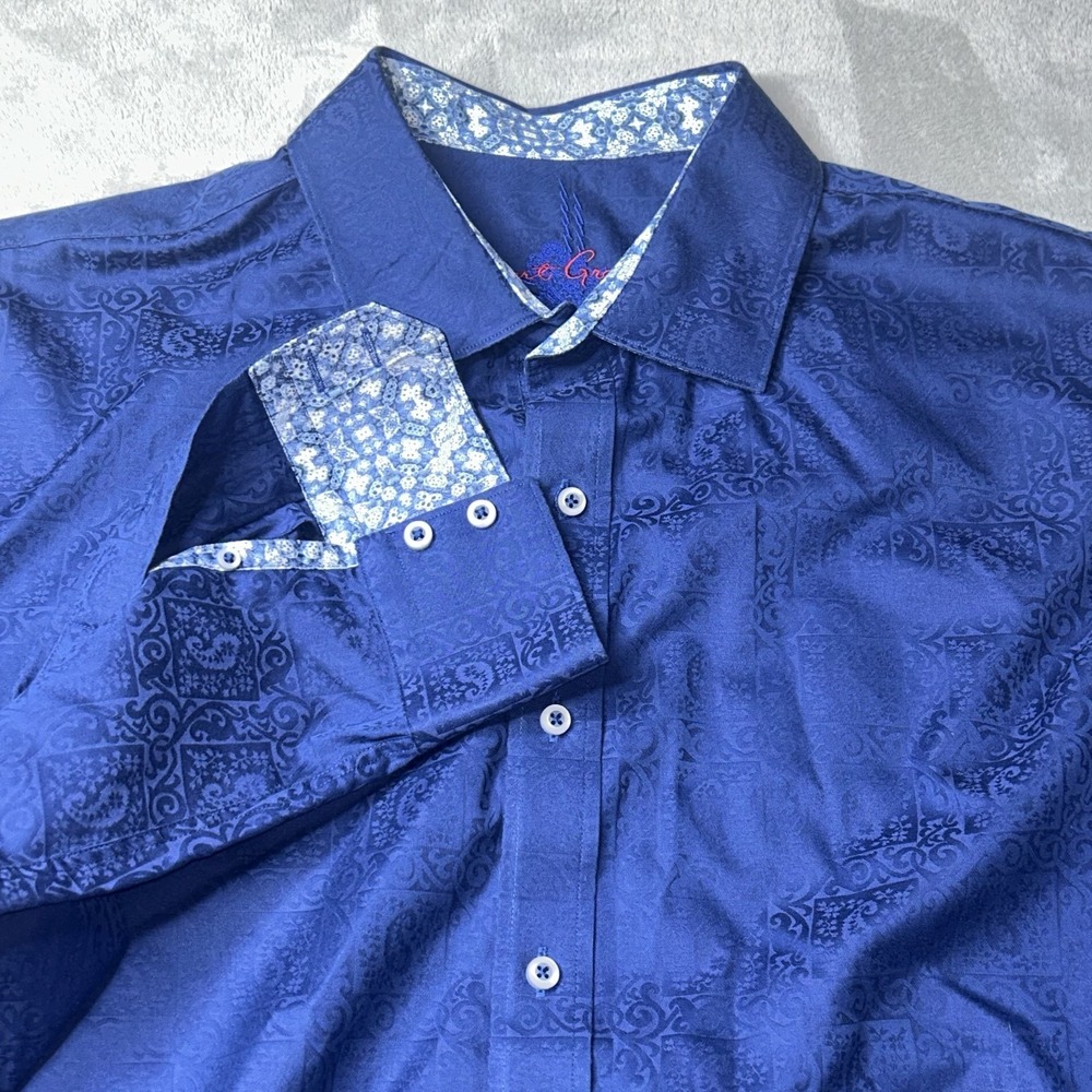 Robert Graham Patterned Blue Button Front Shirt Size 2XLT 31625-1091